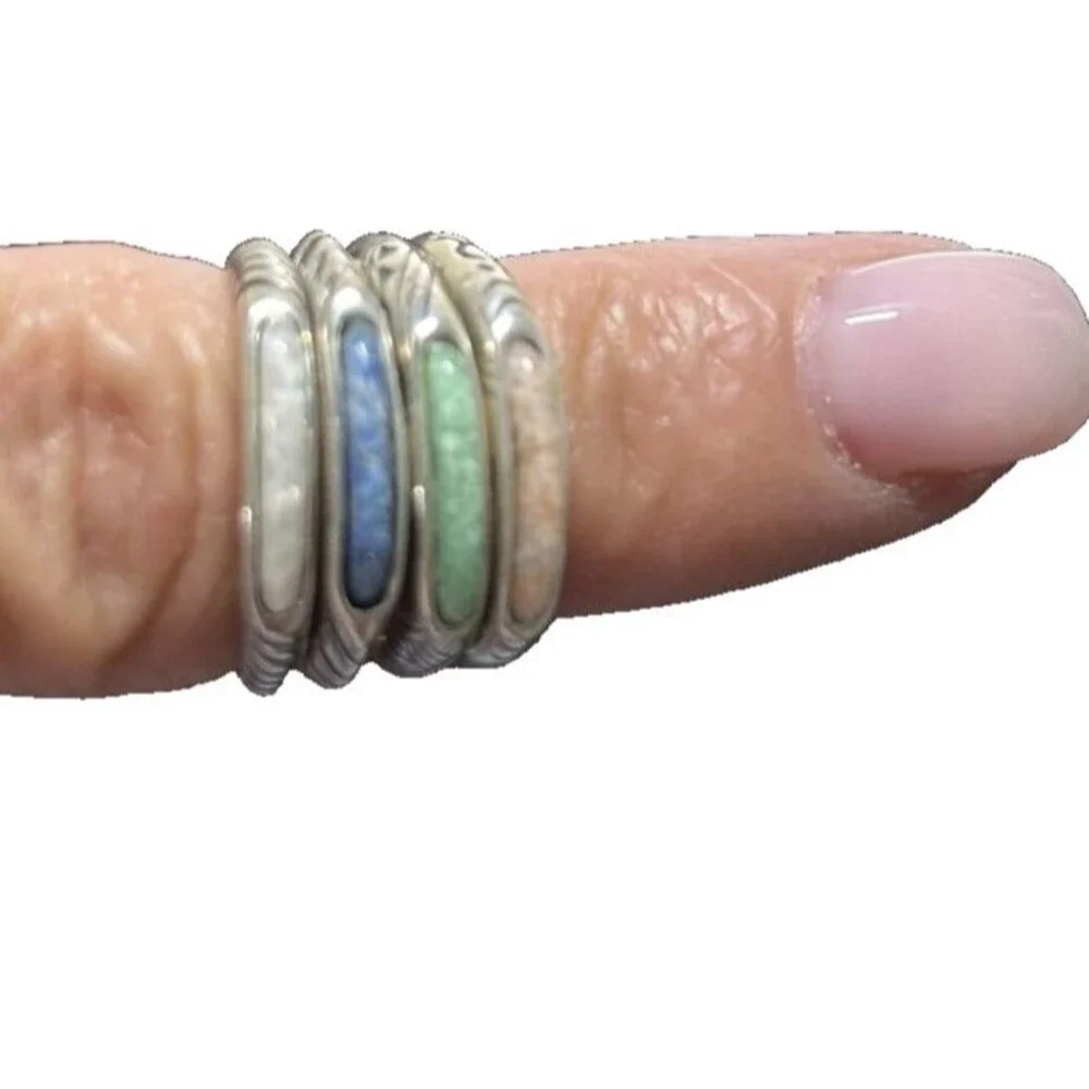 4 Carolyn Pollack & Relios .925 Silver Multi Stone Stackable Rings  Size 5
